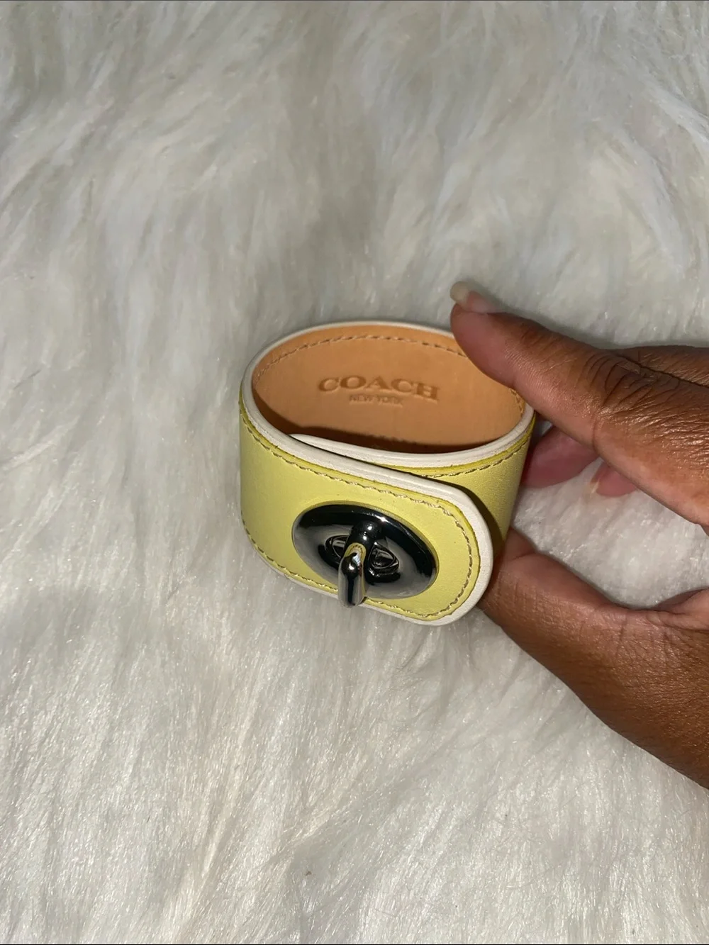 Coach Yellow Leather Turnlock Cuff Bracelet